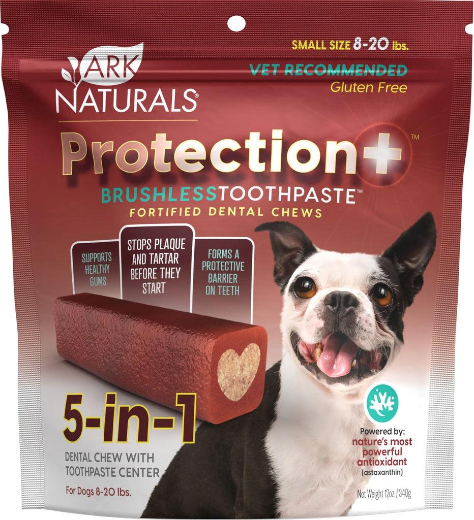 Ark Naturals Protection plus brushless toothpaste dental chews for small dogs package