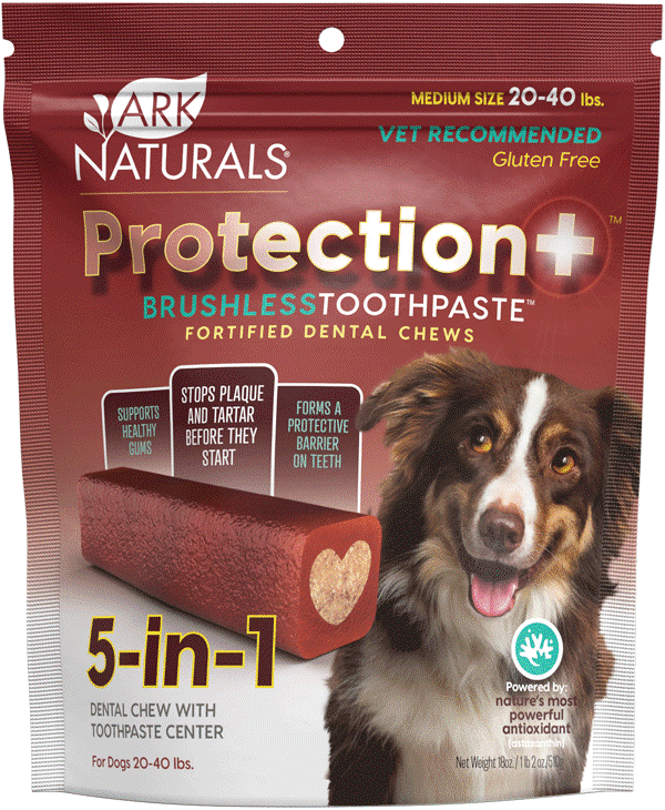 Ark Naturals Protection plus brushless toothpaste dental chews For medium dogs package