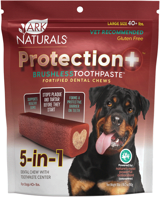 Ark Naturals Protection plus brushless toothpaste dental chews for large dogs package