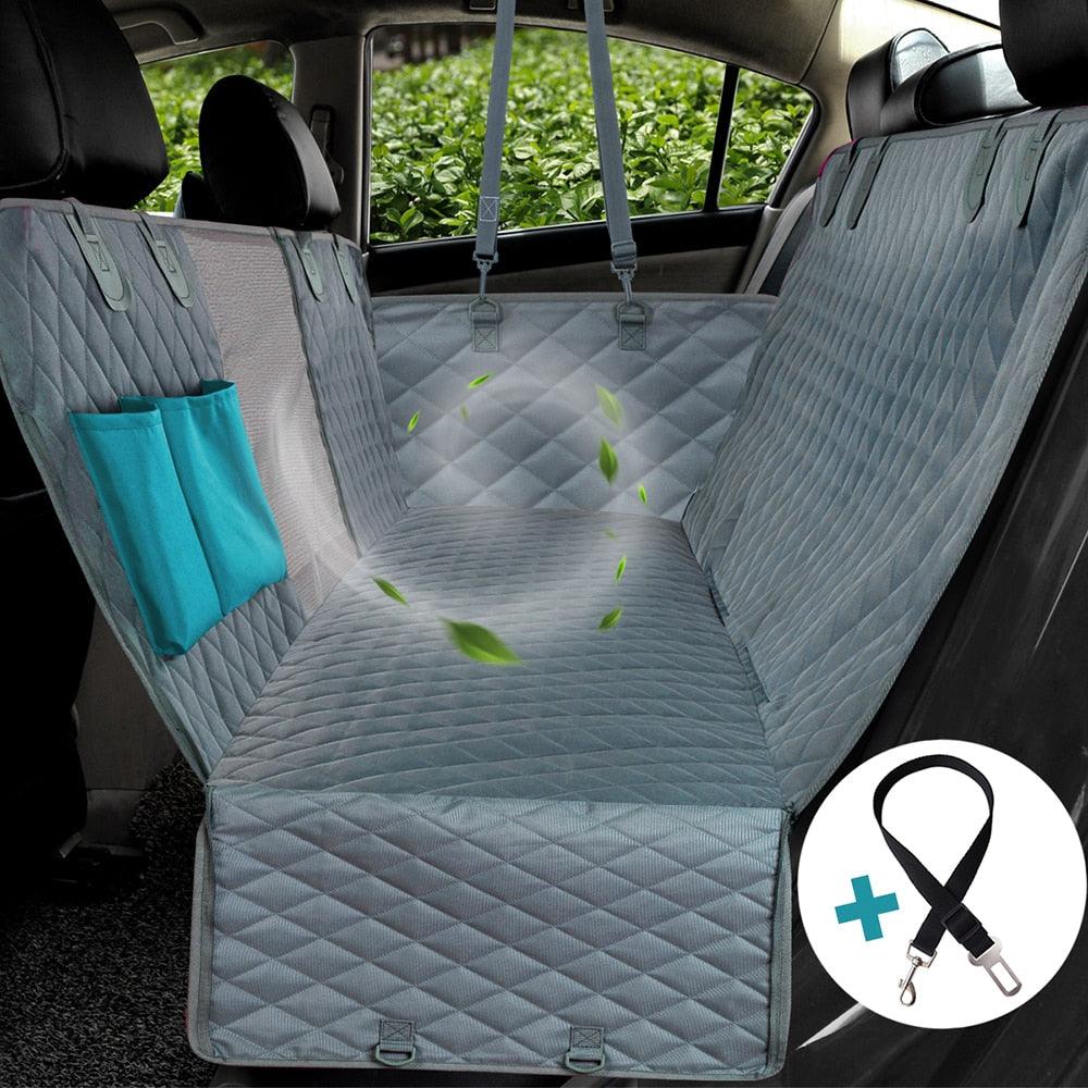 Dog Car Hammock featuring a mesh window to let air circulate to the back of the car