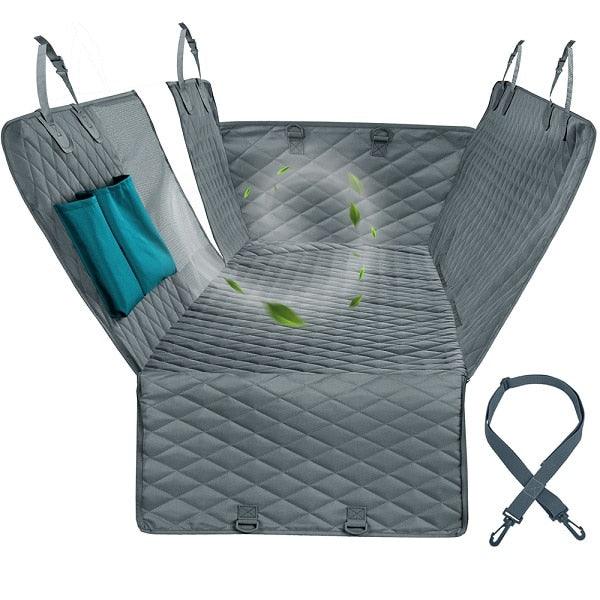 Dog Car Hammock in grey with dog seat belt