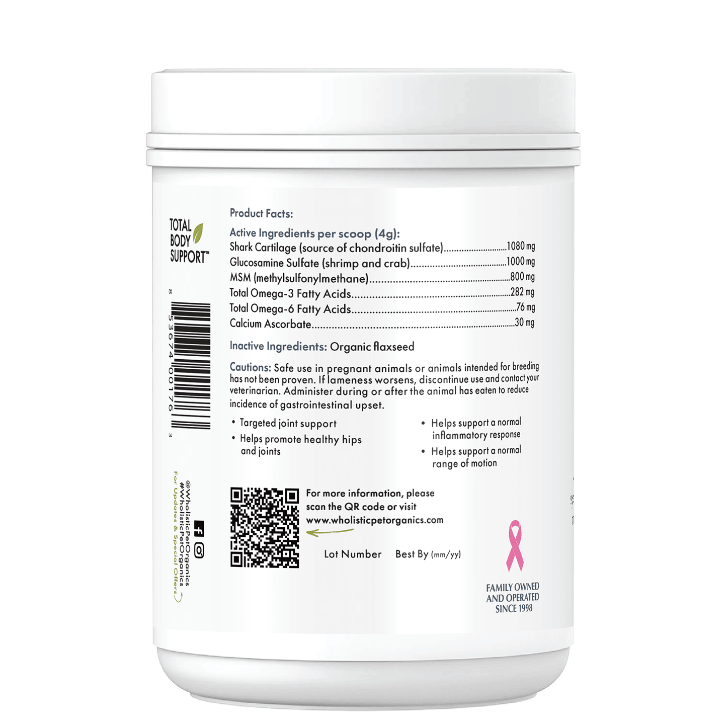 Wholistic Pet Organics Dog Supplement for Arthritis product facts
