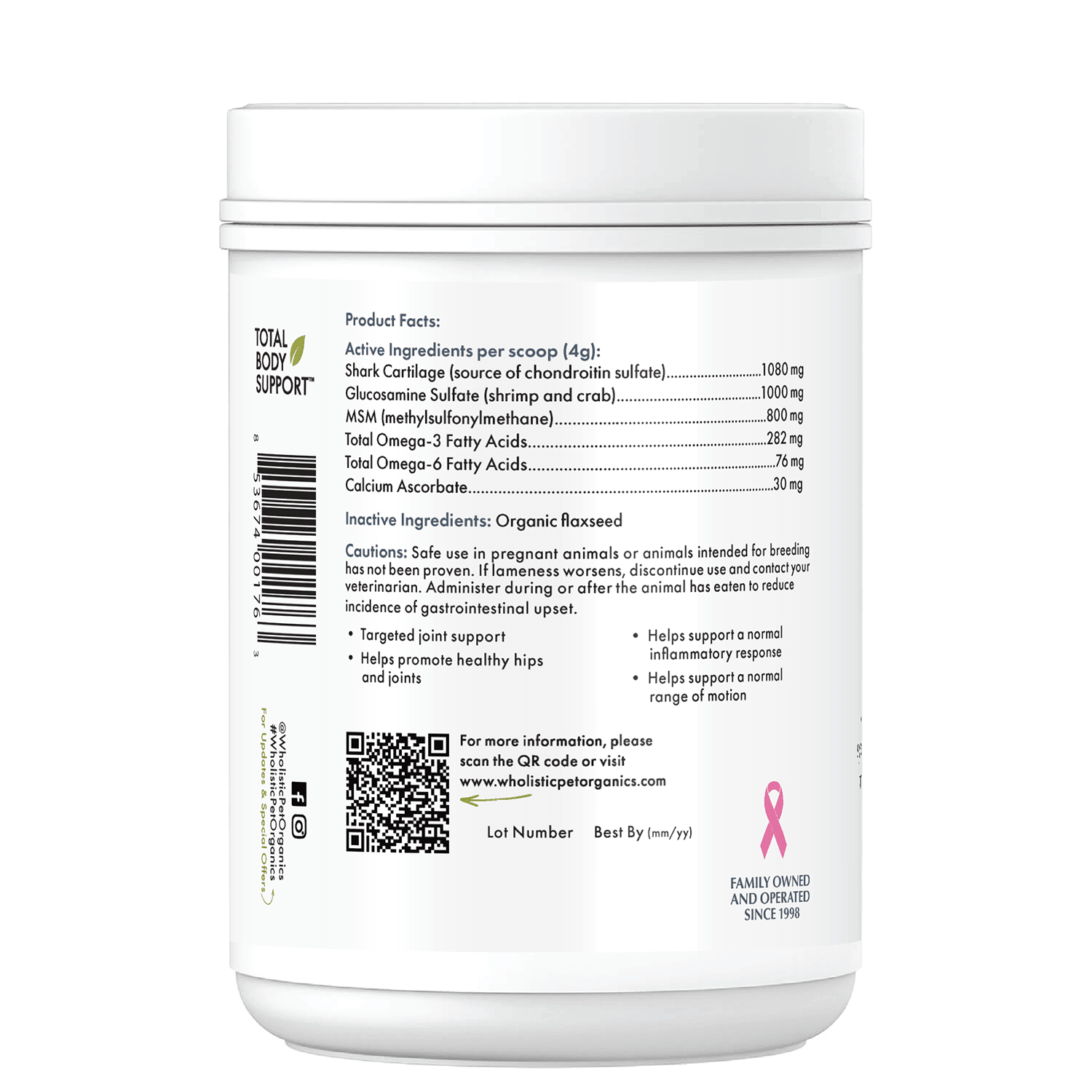 Wholistic Pet Organics Dog Supplement for Arthritis product facts