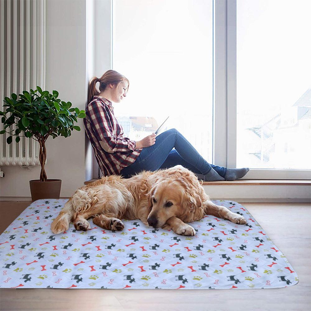 Golden Retriever laying on extra large washable dog pee pad