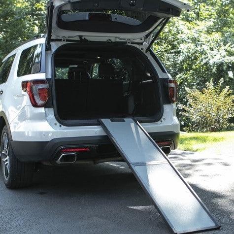 Car dog ramp leaning on car