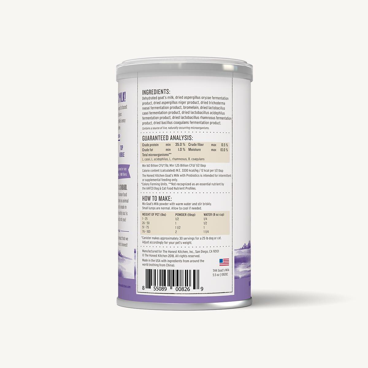 Instant Goat's Milk back of the container