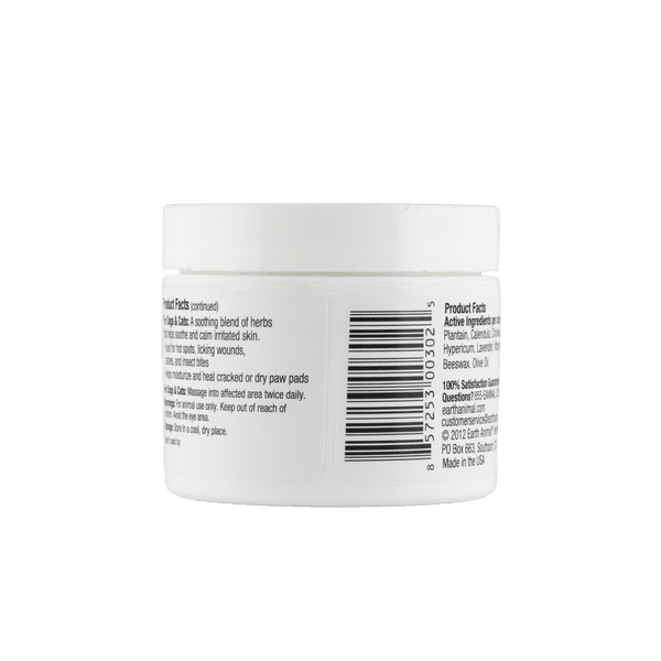 Earth Animal skin relief balm back of container