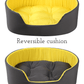 Dog bed with yellow and black cushion