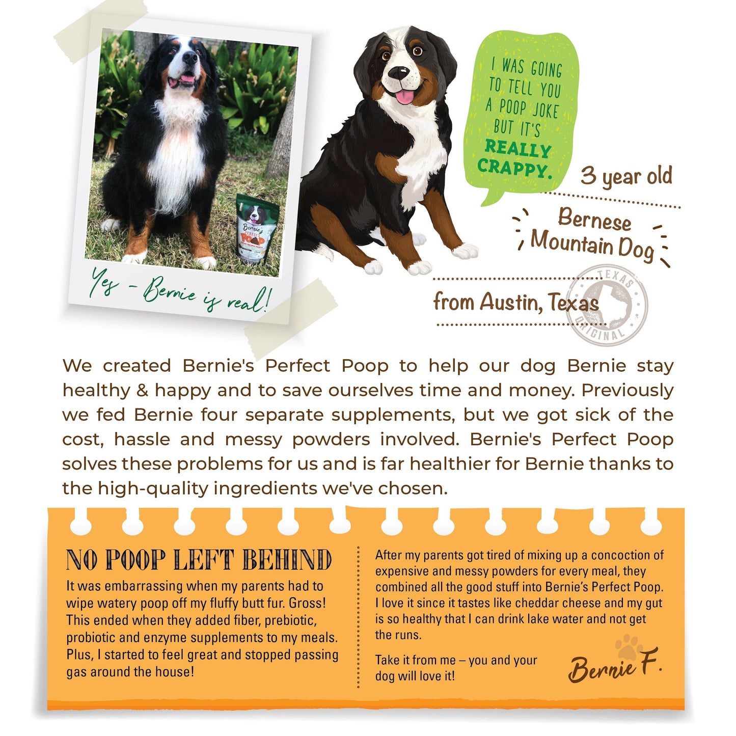 About Bernie's poop digestion support supplement