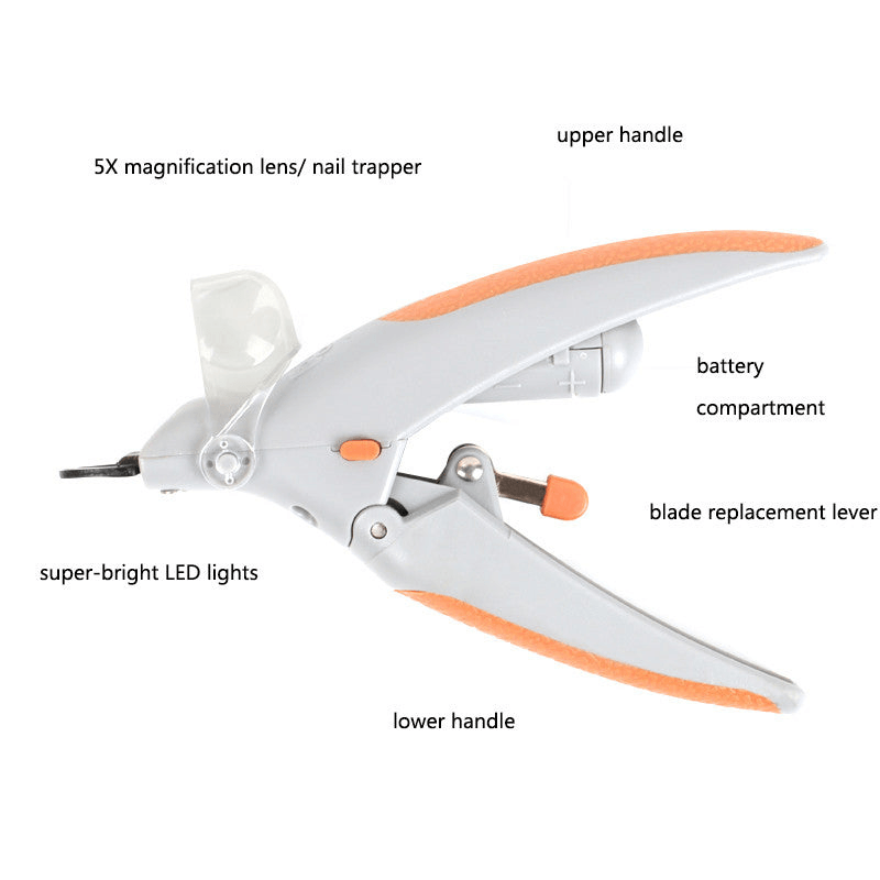 Dog nail clippers with light features