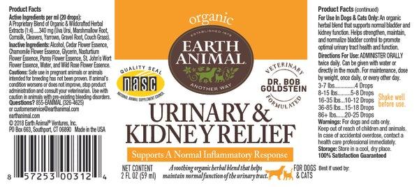 Earth Animal Urinary & Kidney Relief Natural Remedy Label
