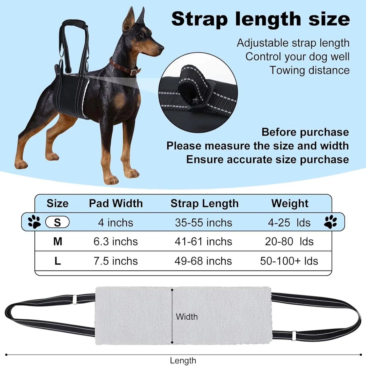 Padded Dog Sling for Back Legs support | All size dogs