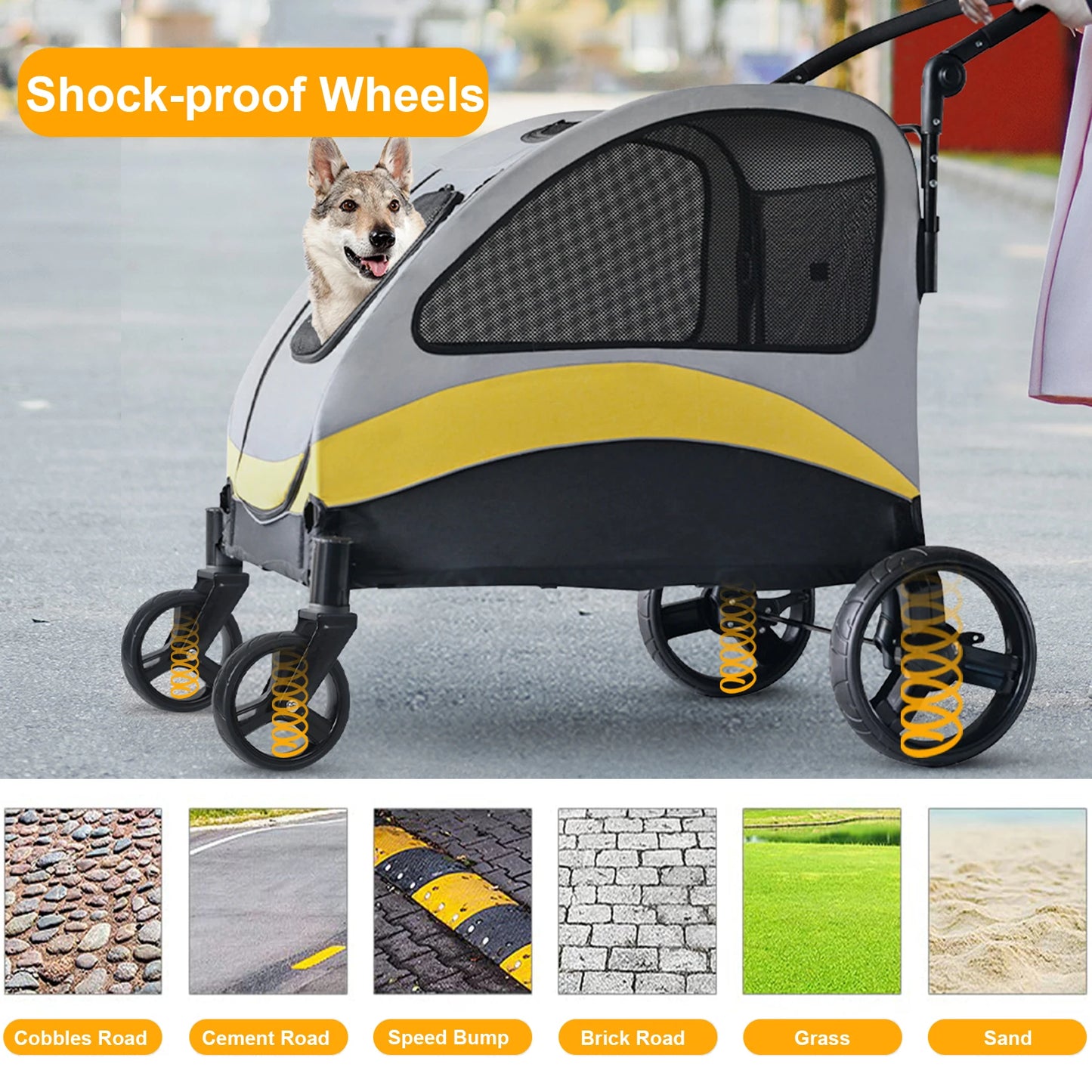 Foldable Dog Stroller 4 Wheels for Medium and  Large Dogs