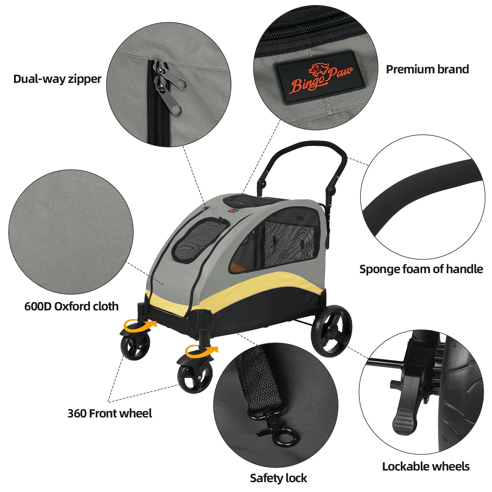 Foldable Dog Stroller 4 Wheels for Medium and  Large Dogs