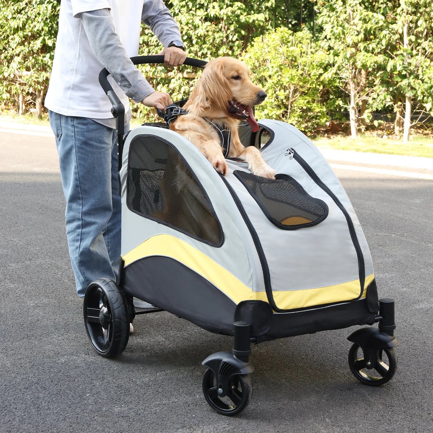 Foldable Dog Stroller 4 Wheels for Medium and  Large Dogs