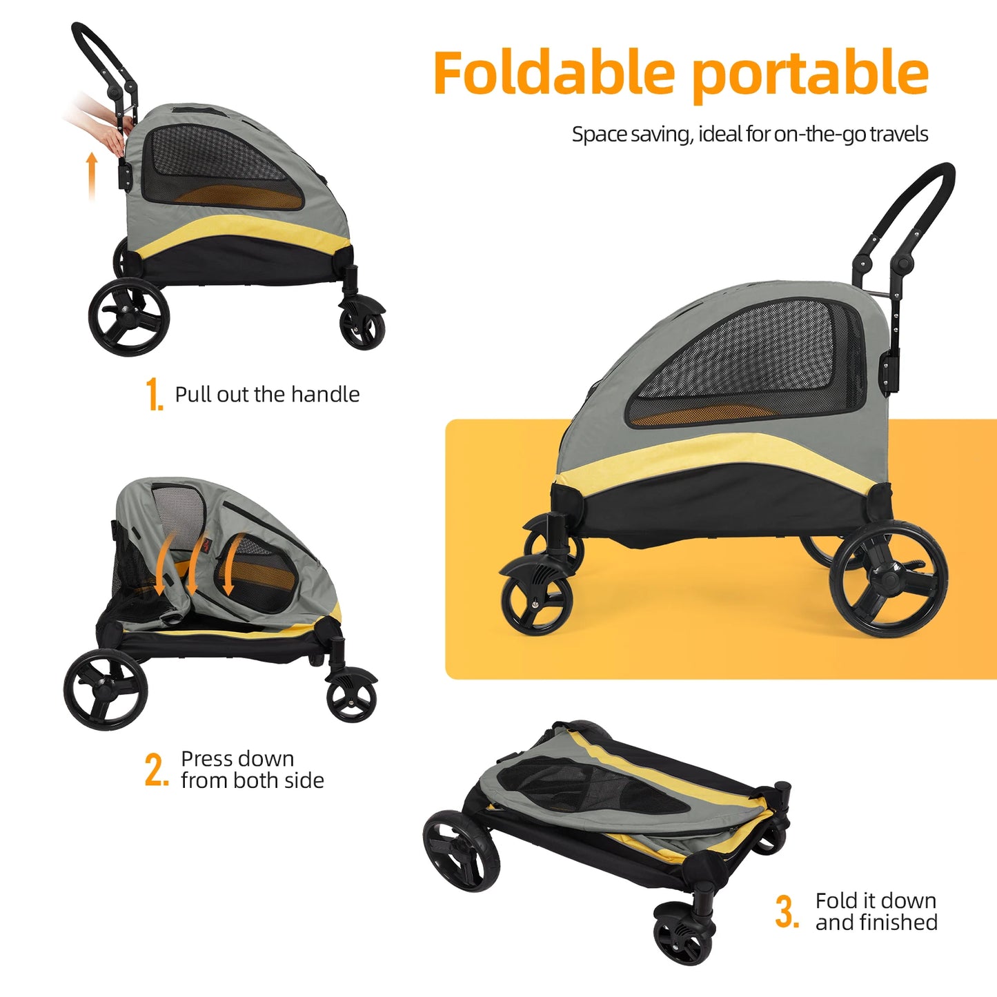 Foldable Dog Stroller 4 Wheels for Medium and  Large Dogs