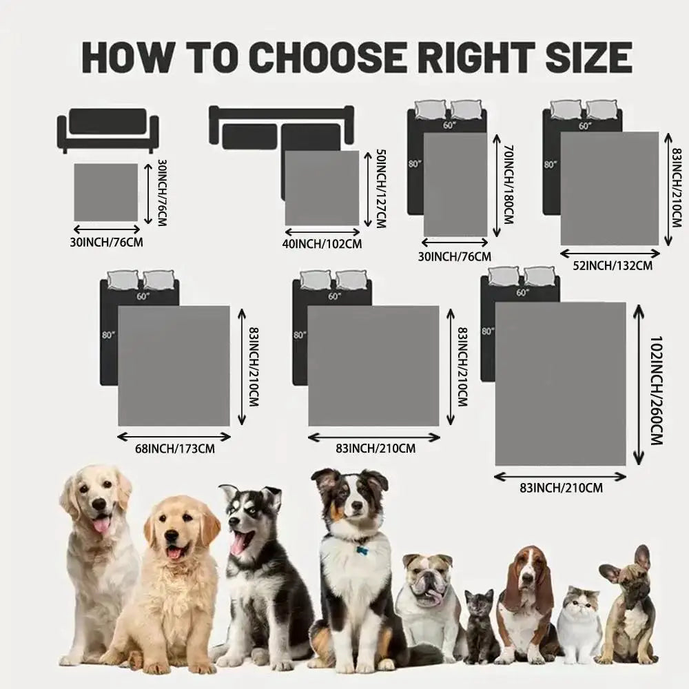 Chart showing how to choose the right size pet bed with various dog and cat breeds.