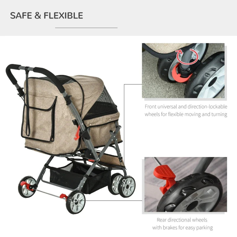 Pet Foldable Stroller with Reversible Handle