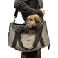 Small dog in airline approved dog carrier