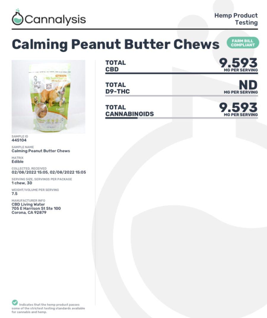 Calming Peanut Butter Chews for dogs analysis