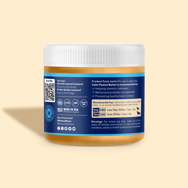 Back of Honest Paws Calm CBD Peanut Butter for dogs
