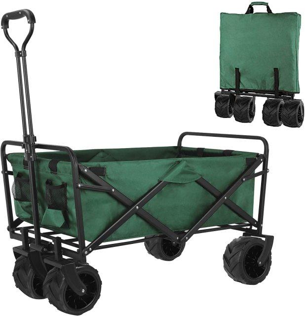Dog wagon open and folded in green