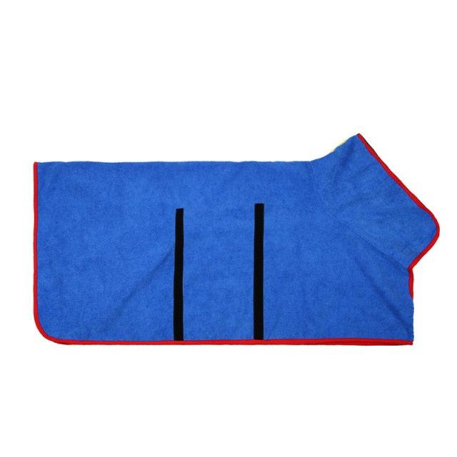 Dog bathrobe in blue with velcro straps