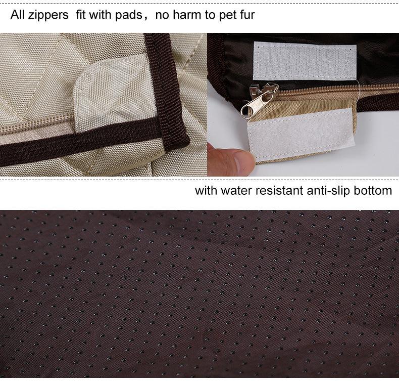 Zippers with patches and anti slip bottom of dog car seat bed