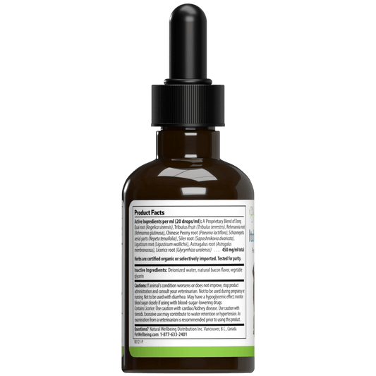 Pet Wellbeing Dog Supplement for Itchy Skin back of the  bottle