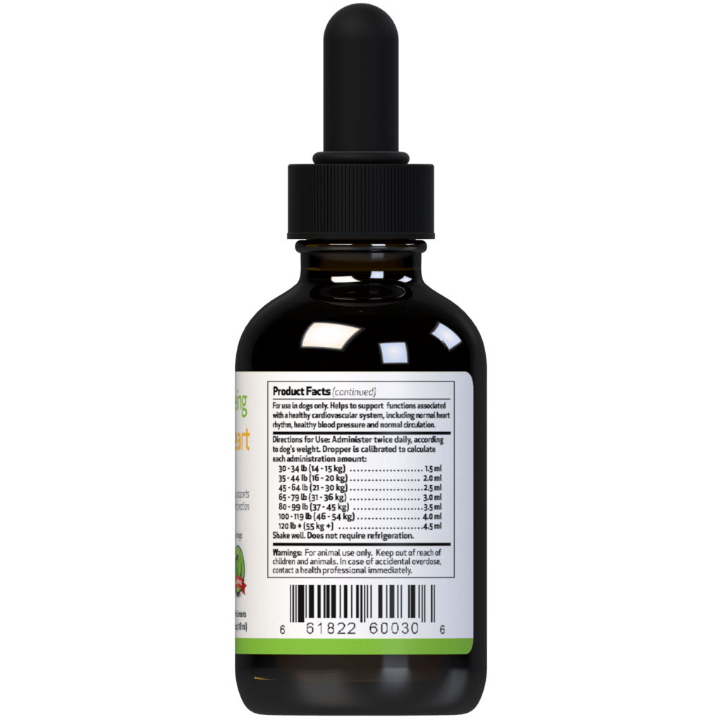 Pet Wellbeing Heart supplement for dogs 4oz side of the  bottle
