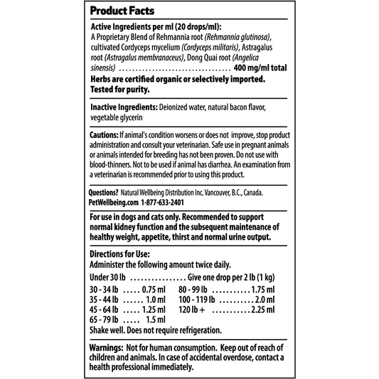 Pet Wellbeing Kidney Support Supplement for Dogs Ingredients