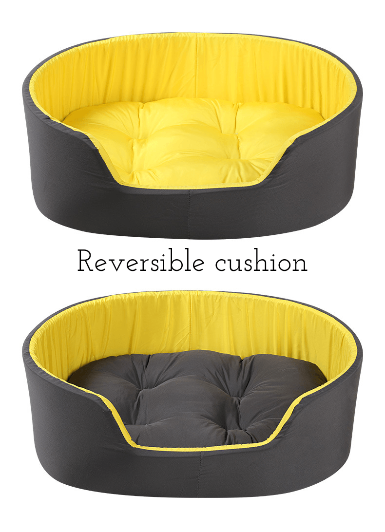 Dog bed with yellow and black cushion