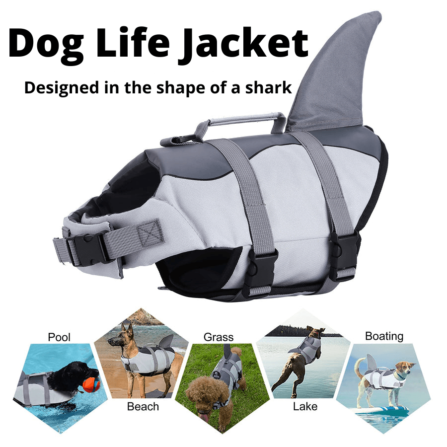 Dog life jacket designed in the shape of a shark