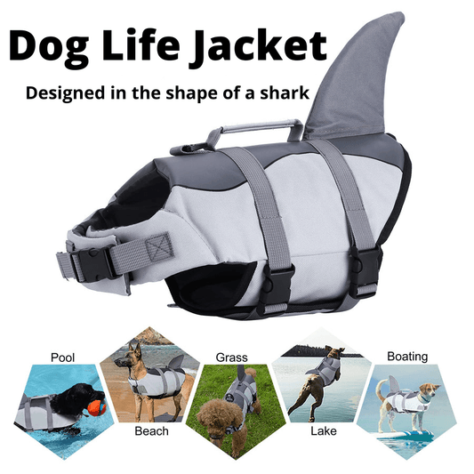 Dog life jacket designed in the shape of a shark