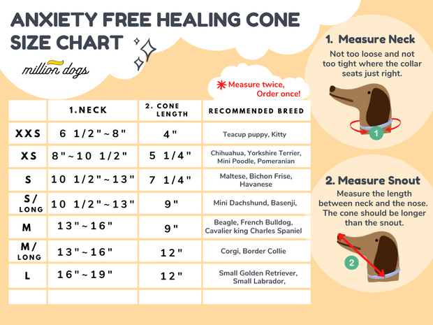 Size Chart for Soft Cones for Dogs