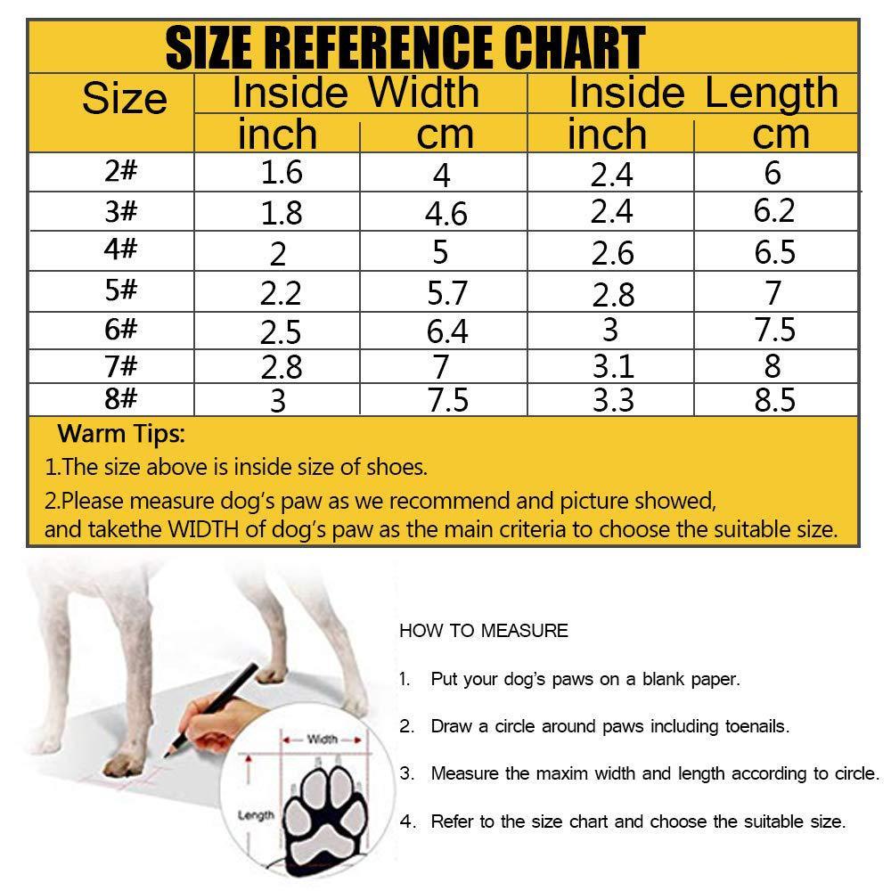 Size Chart of Waterproof Non Slip Dog Boots